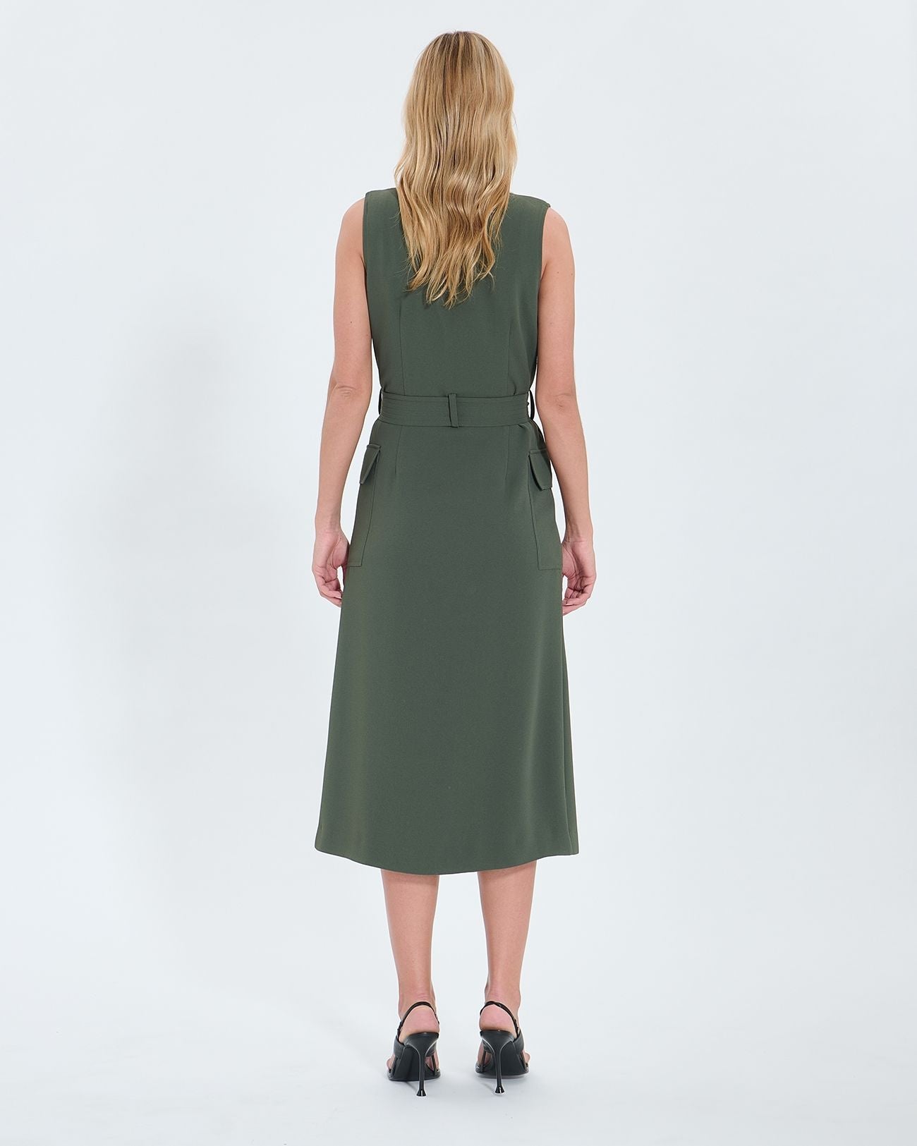 Robe longue en crêpe kaki_3