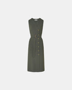 Robe longue en crêpe kaki_5