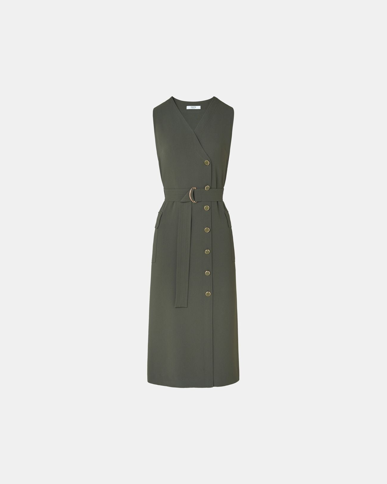 Robe longue en crêpe kaki_5