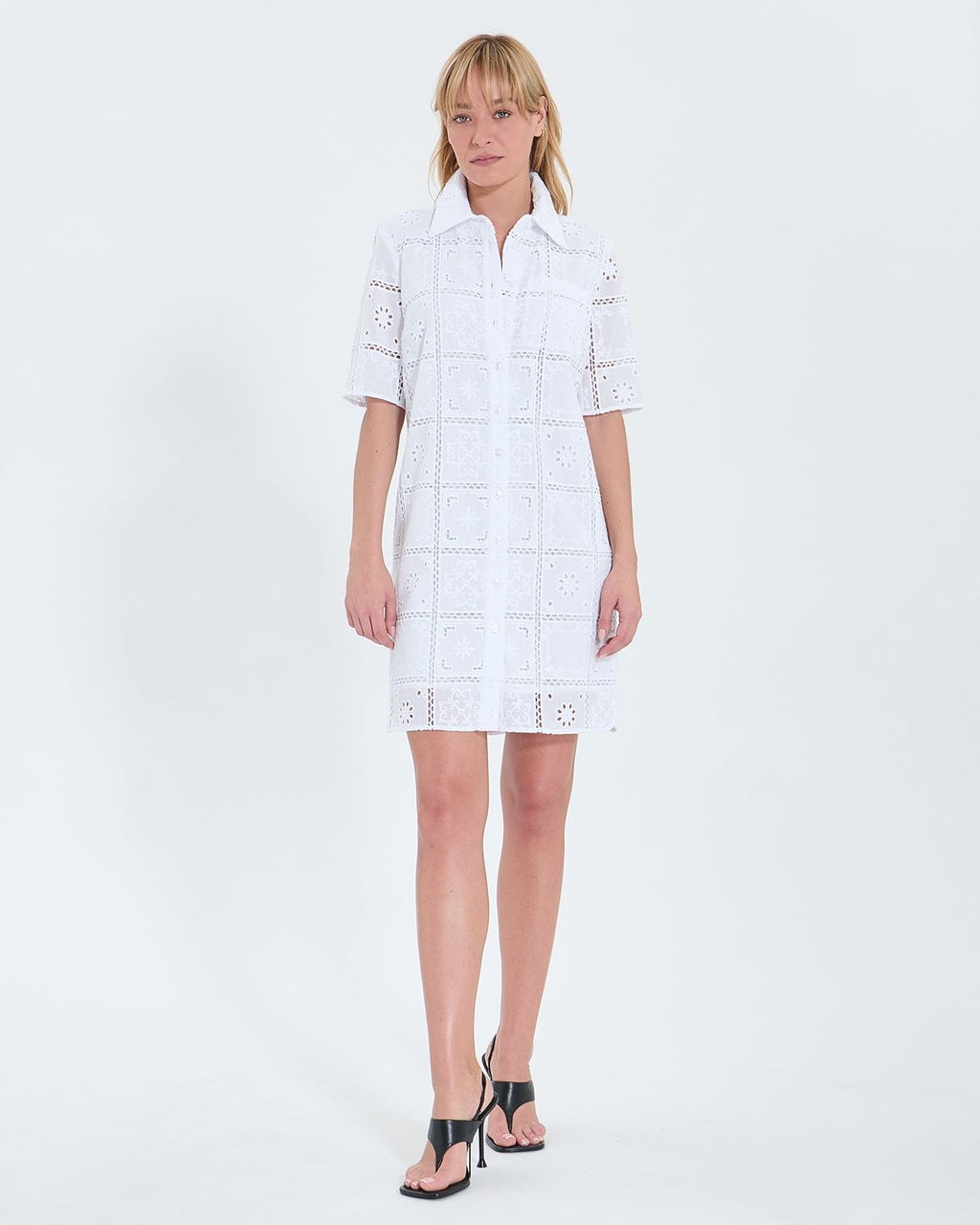 Mid-length dress with ecru English embroidery_1