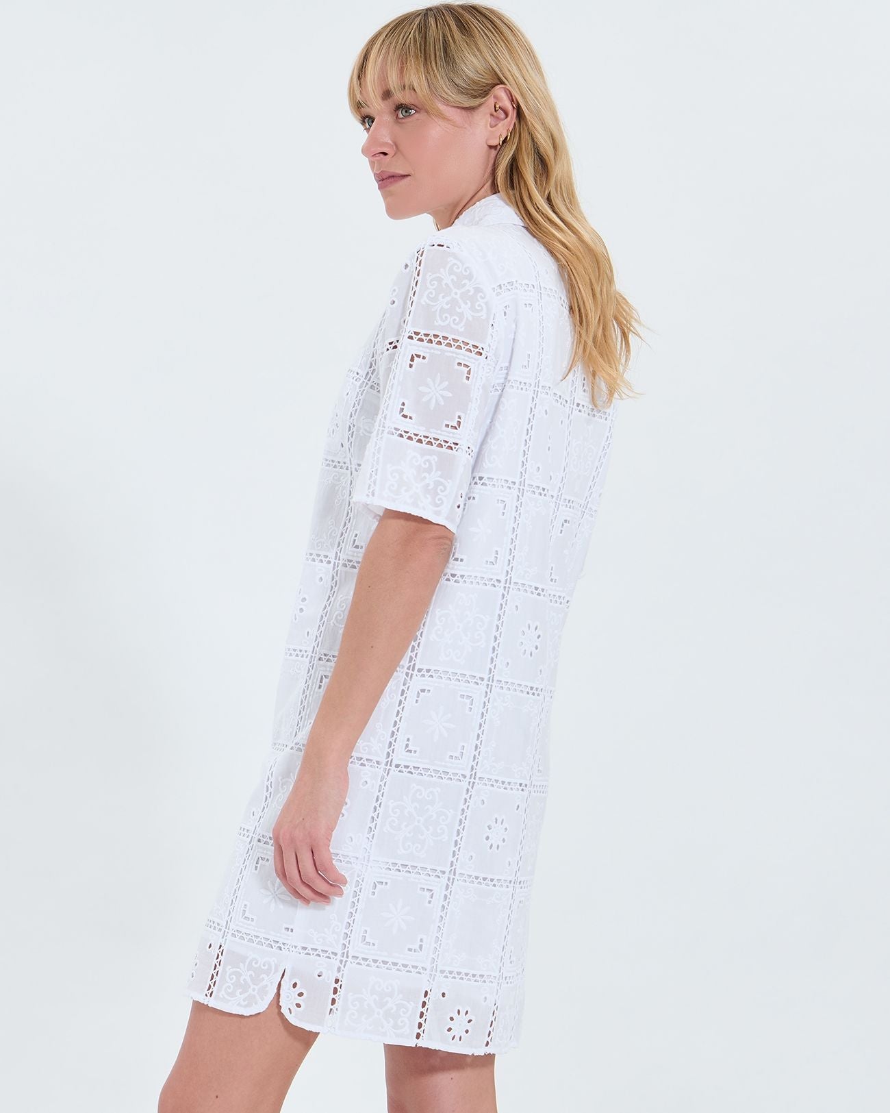Mid-length dress with ecru English embroidery_2