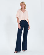 T-shirt col V en lin nude_1