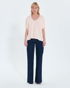 T-shirt col V en lin nude_4
