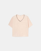 T-shirt col V en lin nude_5
