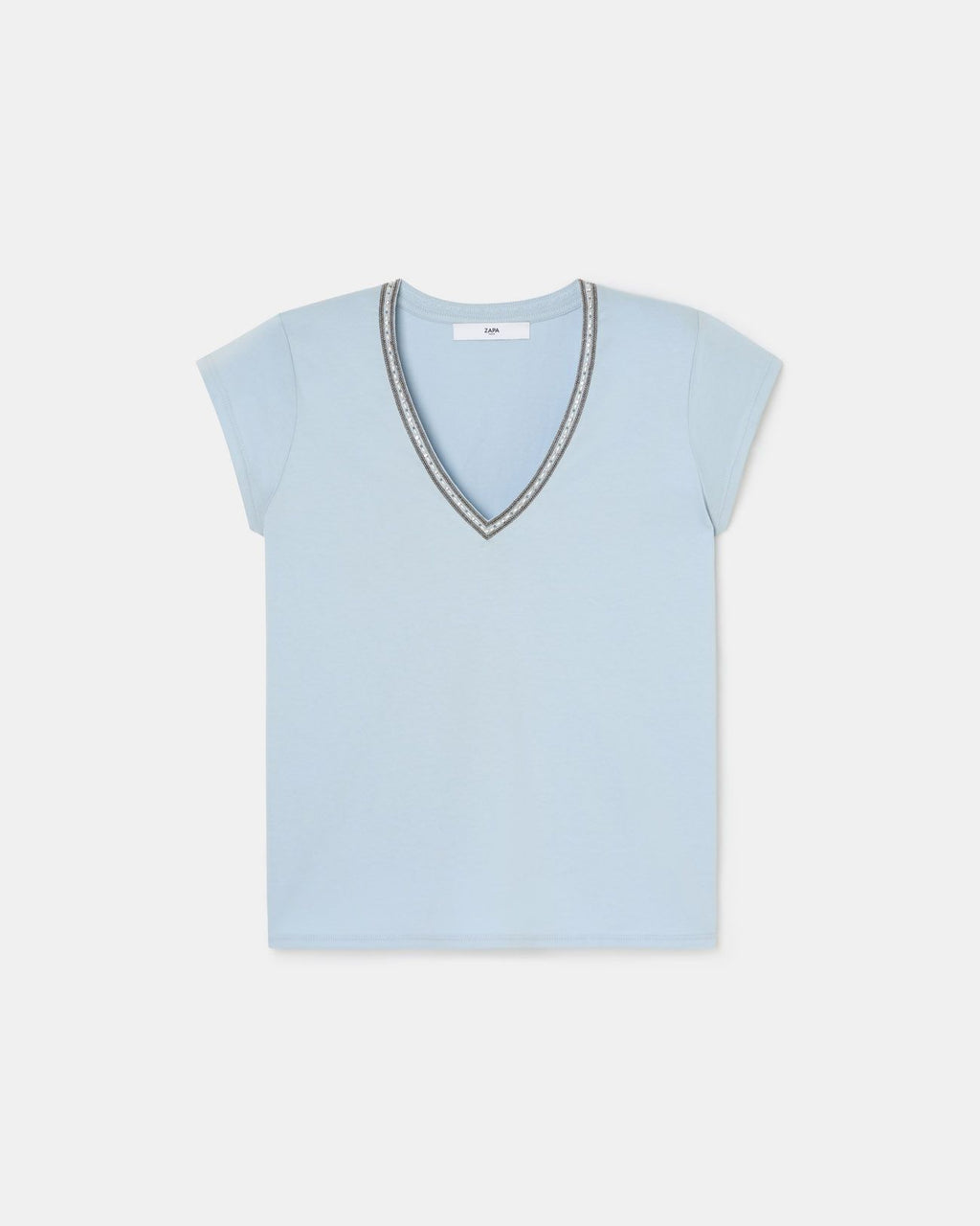Tee-shirt col V bleu ciel_5