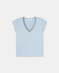 Tee-shirt col V bleu ciel_5