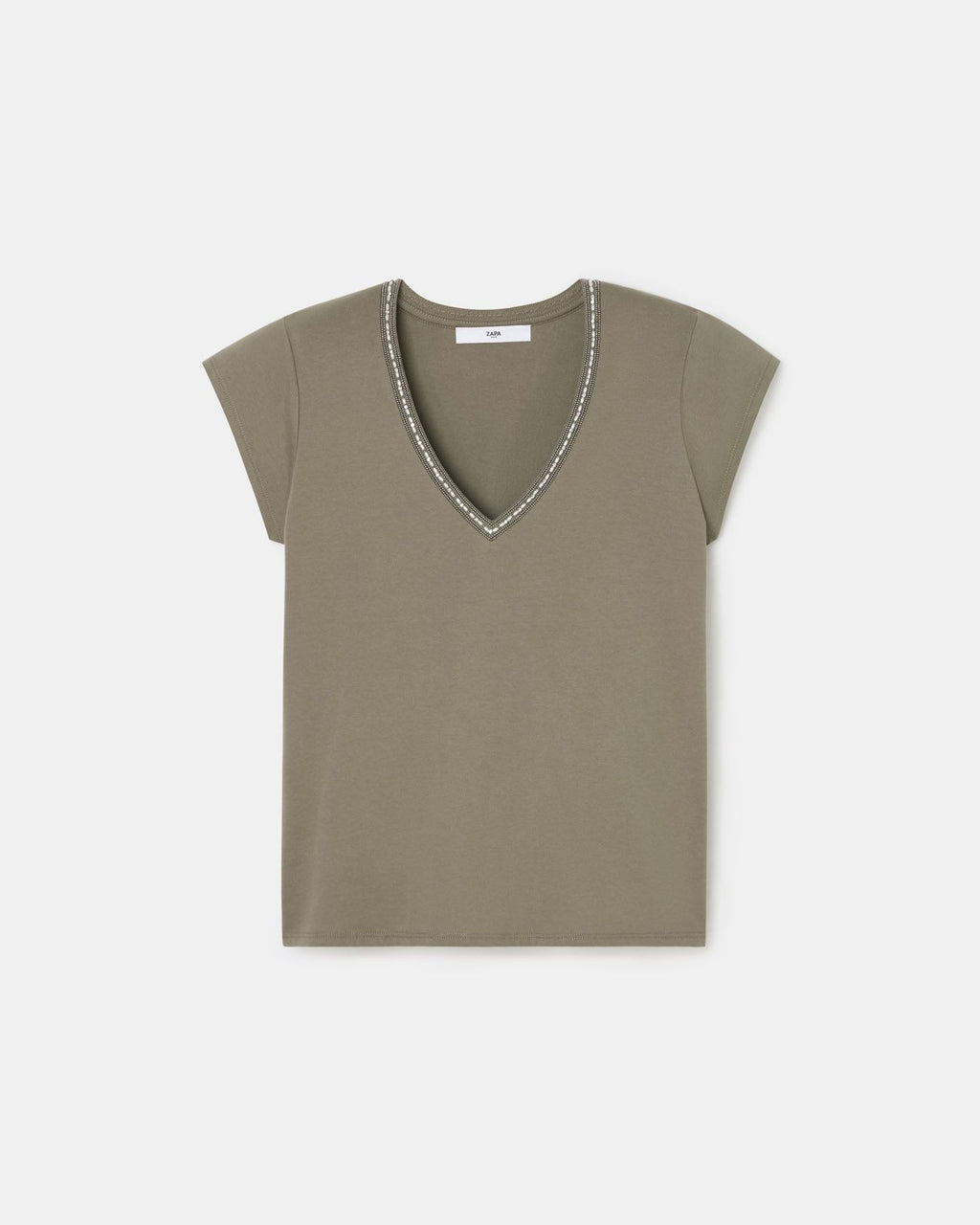 Khaki V-neck t-shirt_5