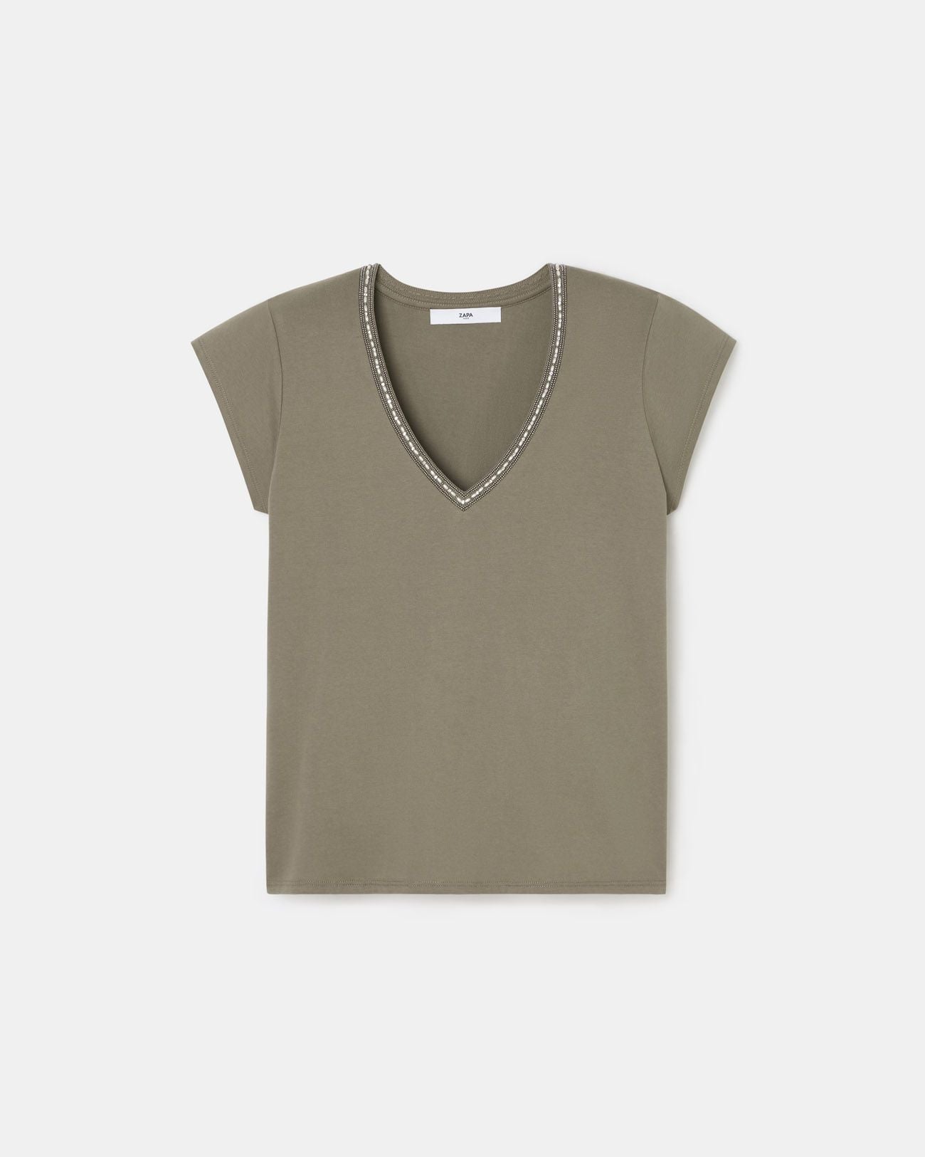 Khaki V-neck t-shirt_5