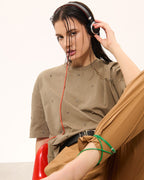 Khaki embellished T-shirt_1