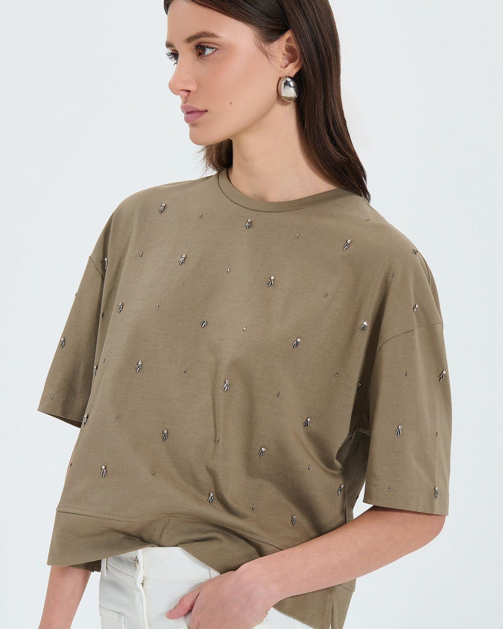 Khaki embellished T-shirt_2