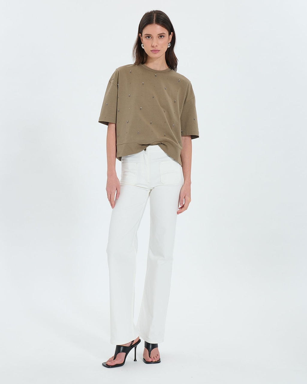 Khaki embellished T-shirt_3