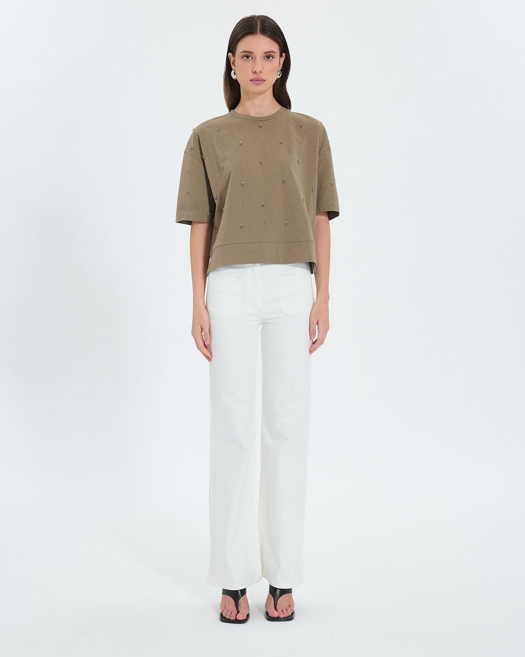 Khaki embellished T-shirt_5