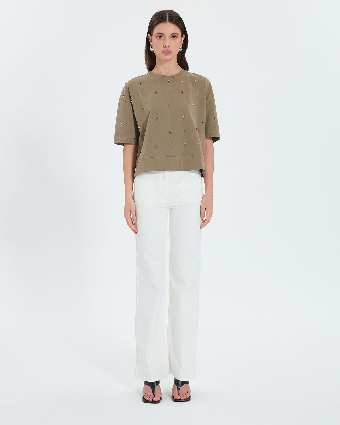 Khaki embellished T-shirt_5