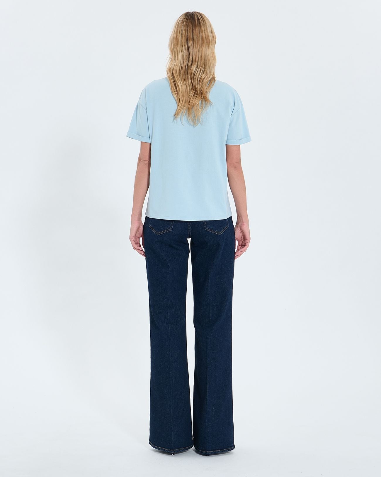 Fitted sky blue cotton T-shirt_3