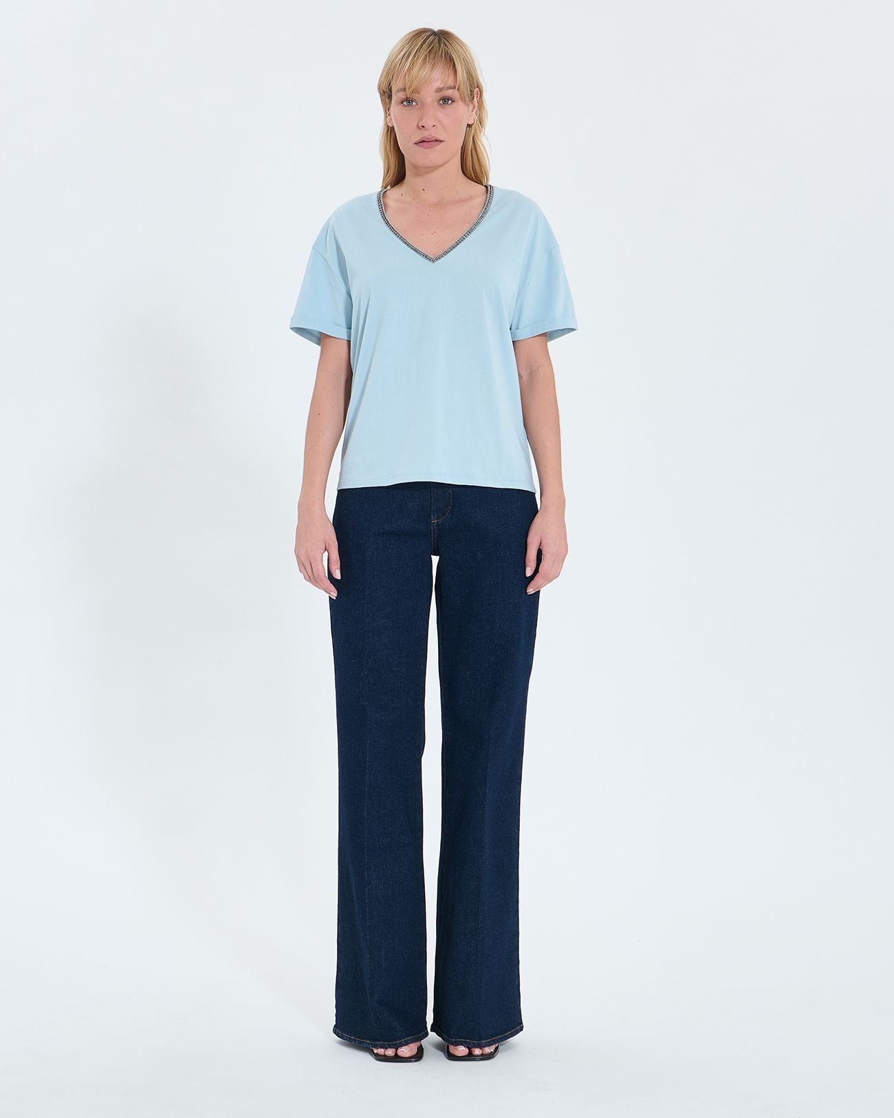 Fitted sky blue cotton t-shirt_4