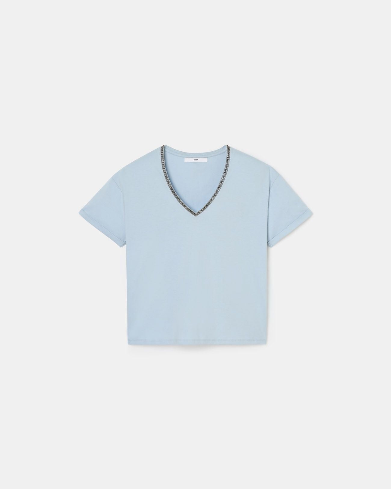 Fitted sky blue cotton T-shirt_5
