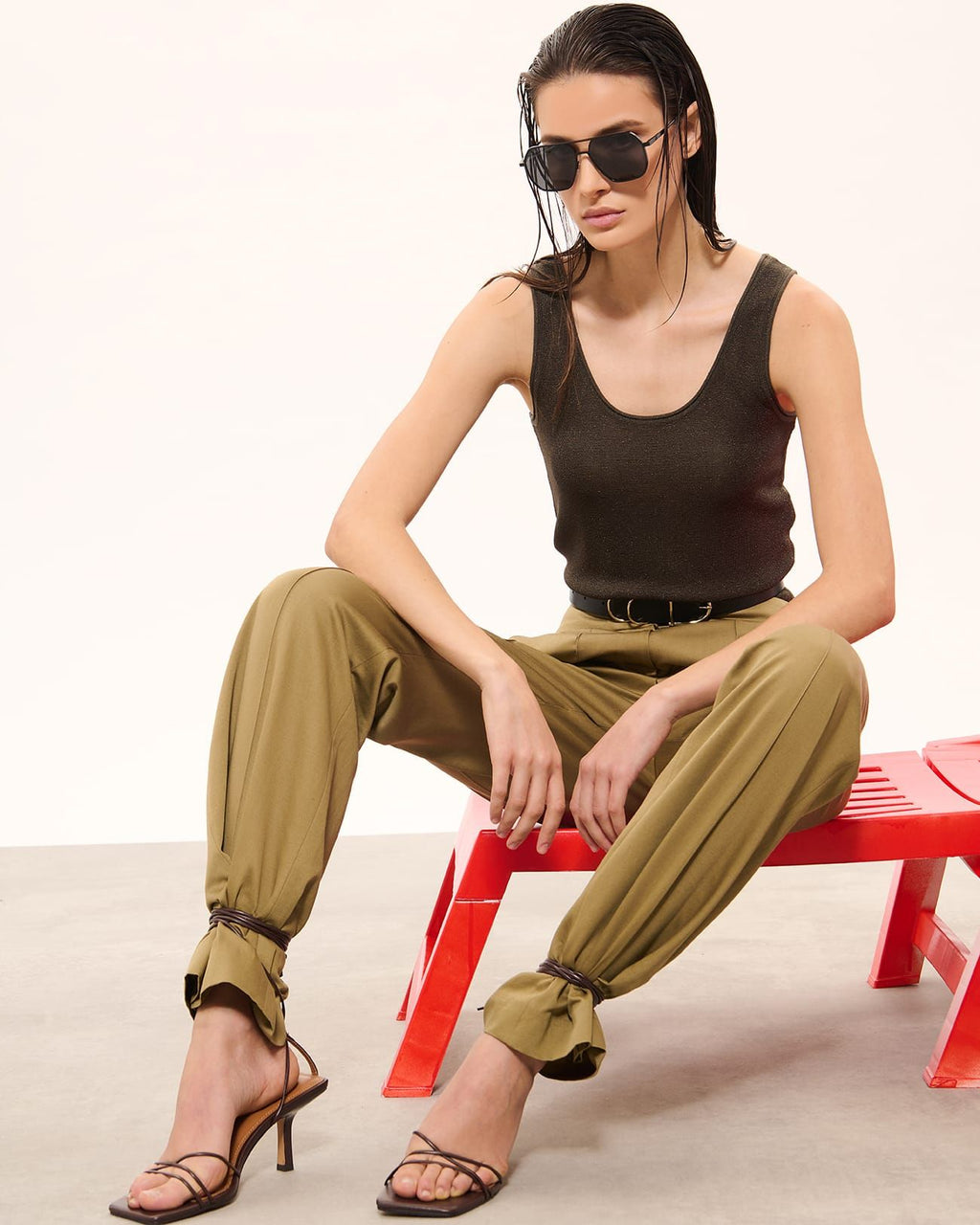 Sequined khaki tank top_1
