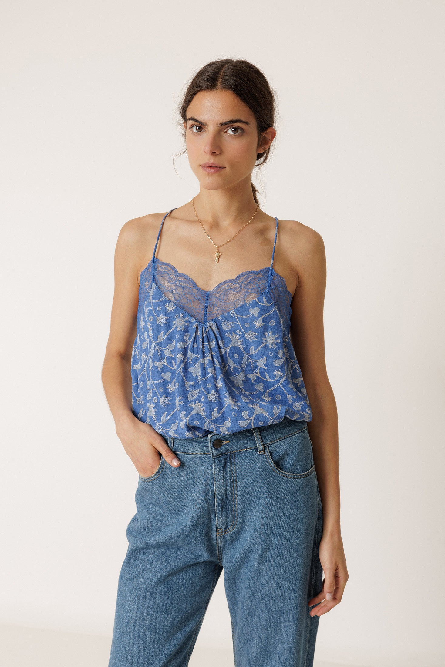 Lace Camisole Top - British Blue