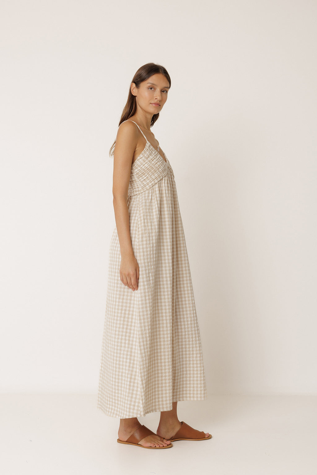 Robe À Bretelles Vichy - Beige
