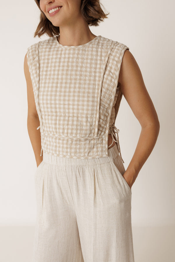 Quilted Check Top - Beige