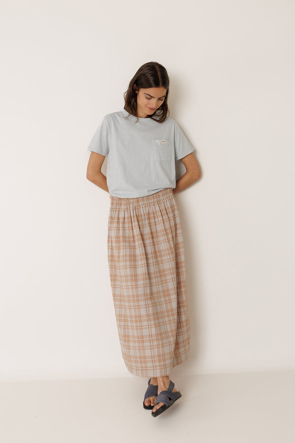 Checked Cotton Skirt - Rust