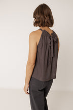 Embroidered Halter Top - Charcoal