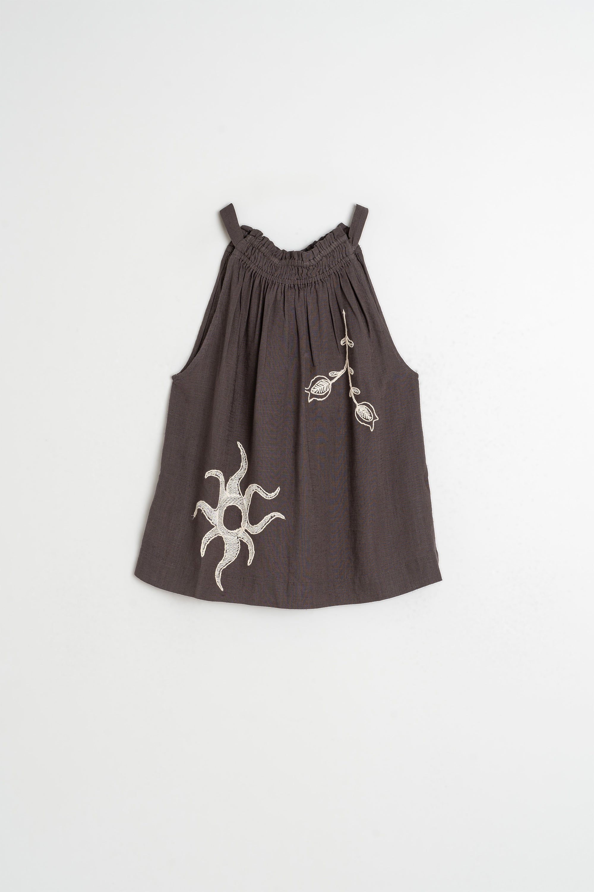 Embroidered Halter Top - Charcoal