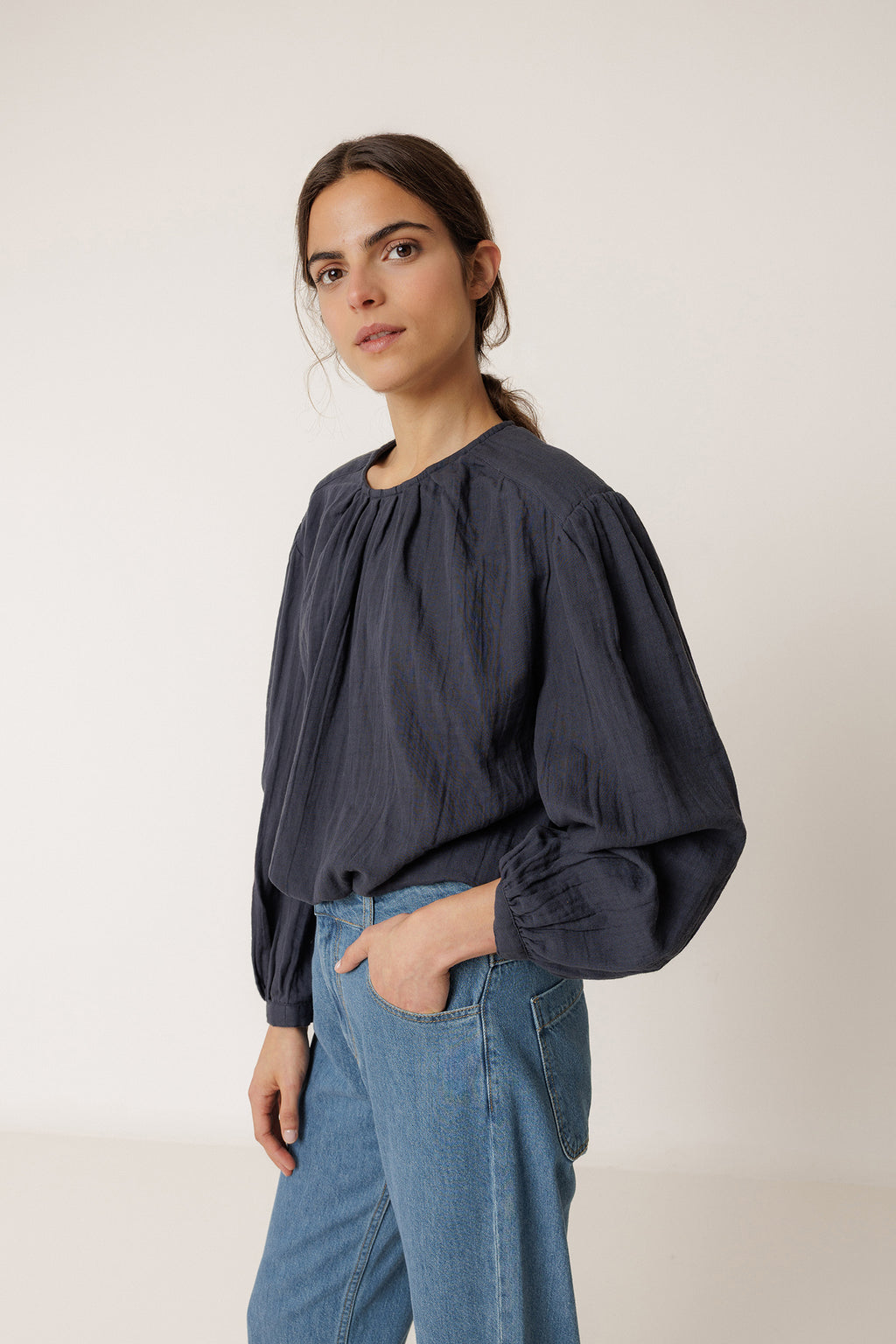Blusa de doble gasa - azul marino