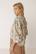 Blusa estampada de doble gasa - Chocolate