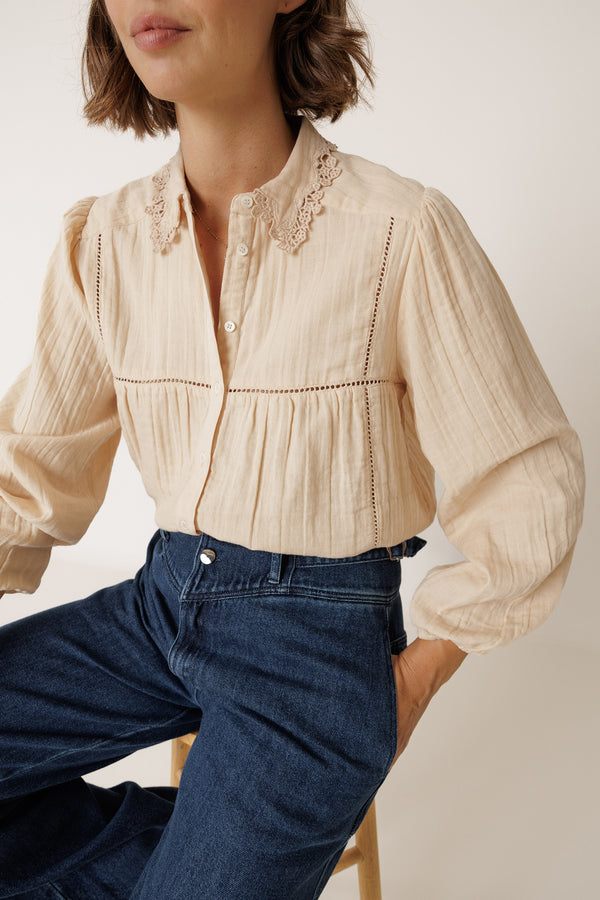 Crochet Neckline Shirt - Petal