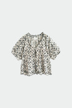 Vintage Print Tie-Front Shirt - Charcoal