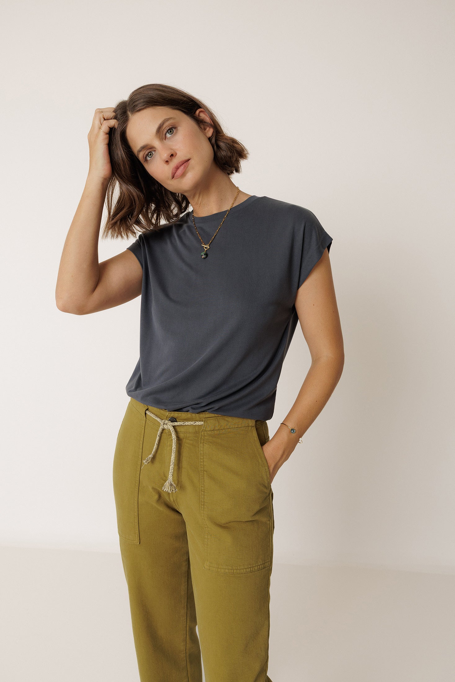 Drawstring Straight Trousers - Khaki