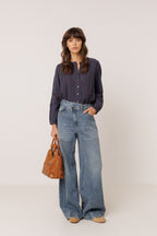 Romantic Double Gauze Shirt - Navy Blue