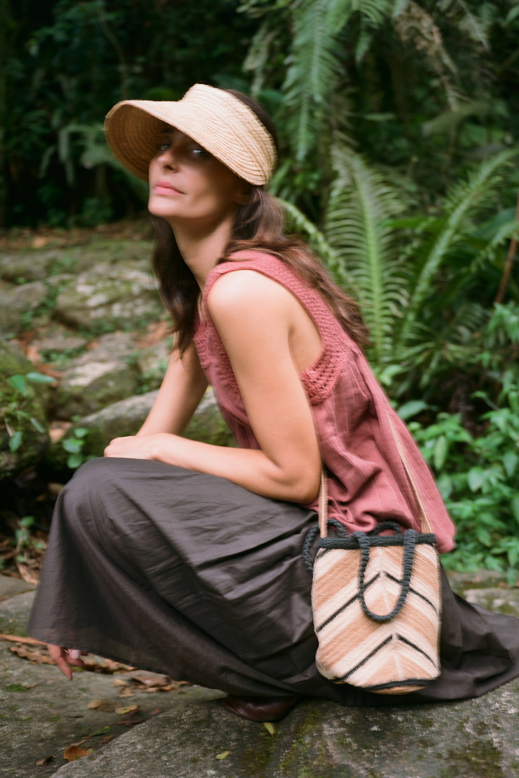 Crocheted Double Gauze Top - Pomegranate