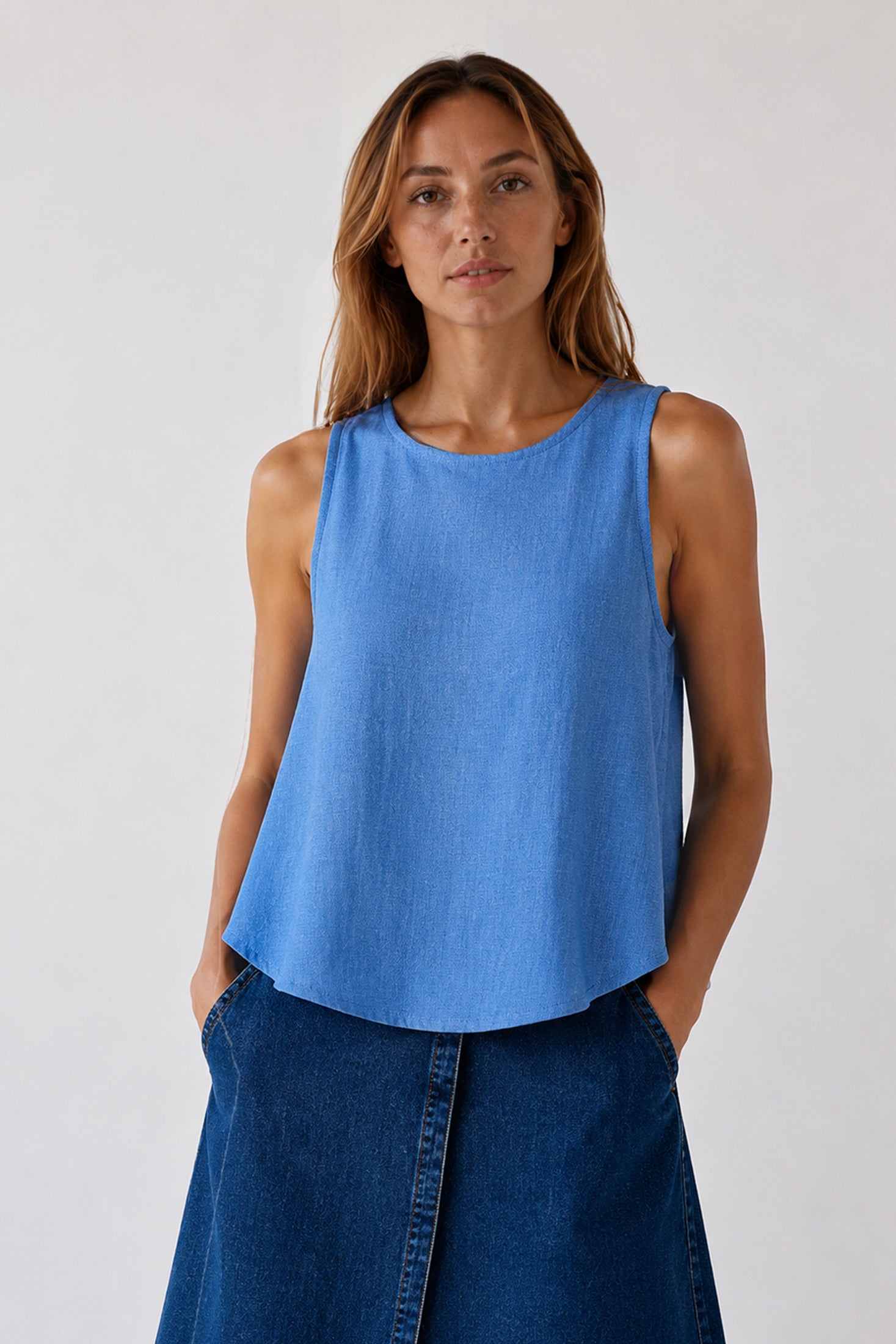 Cropped Linen Top - British Blue