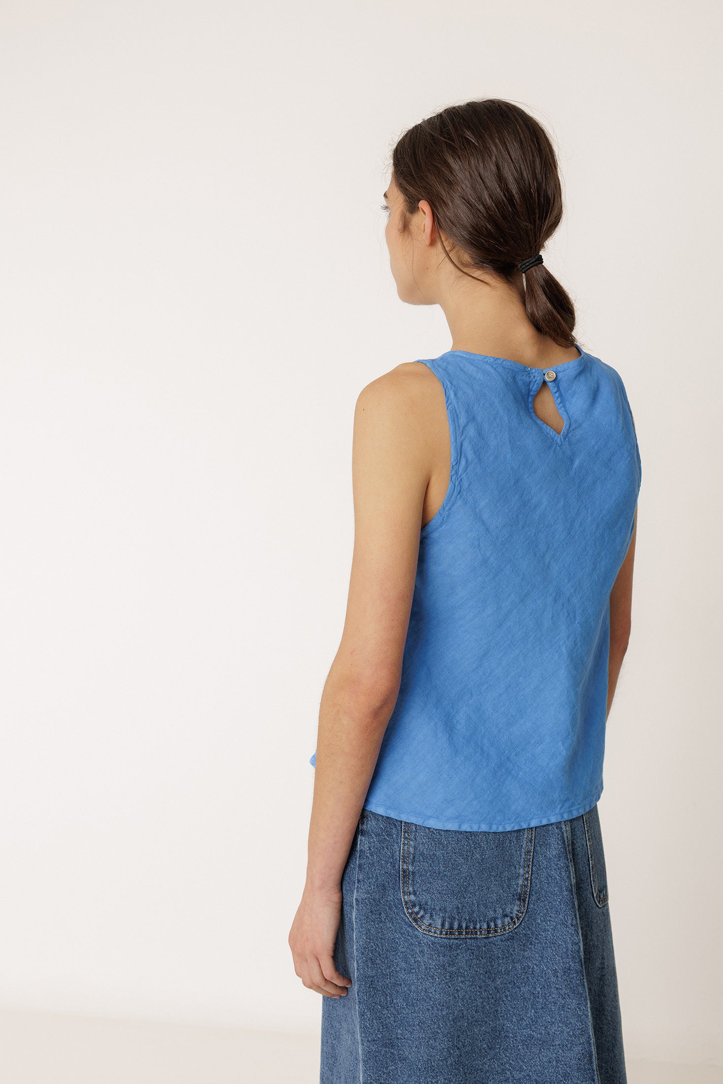 Cropped Linen Top - British Blue