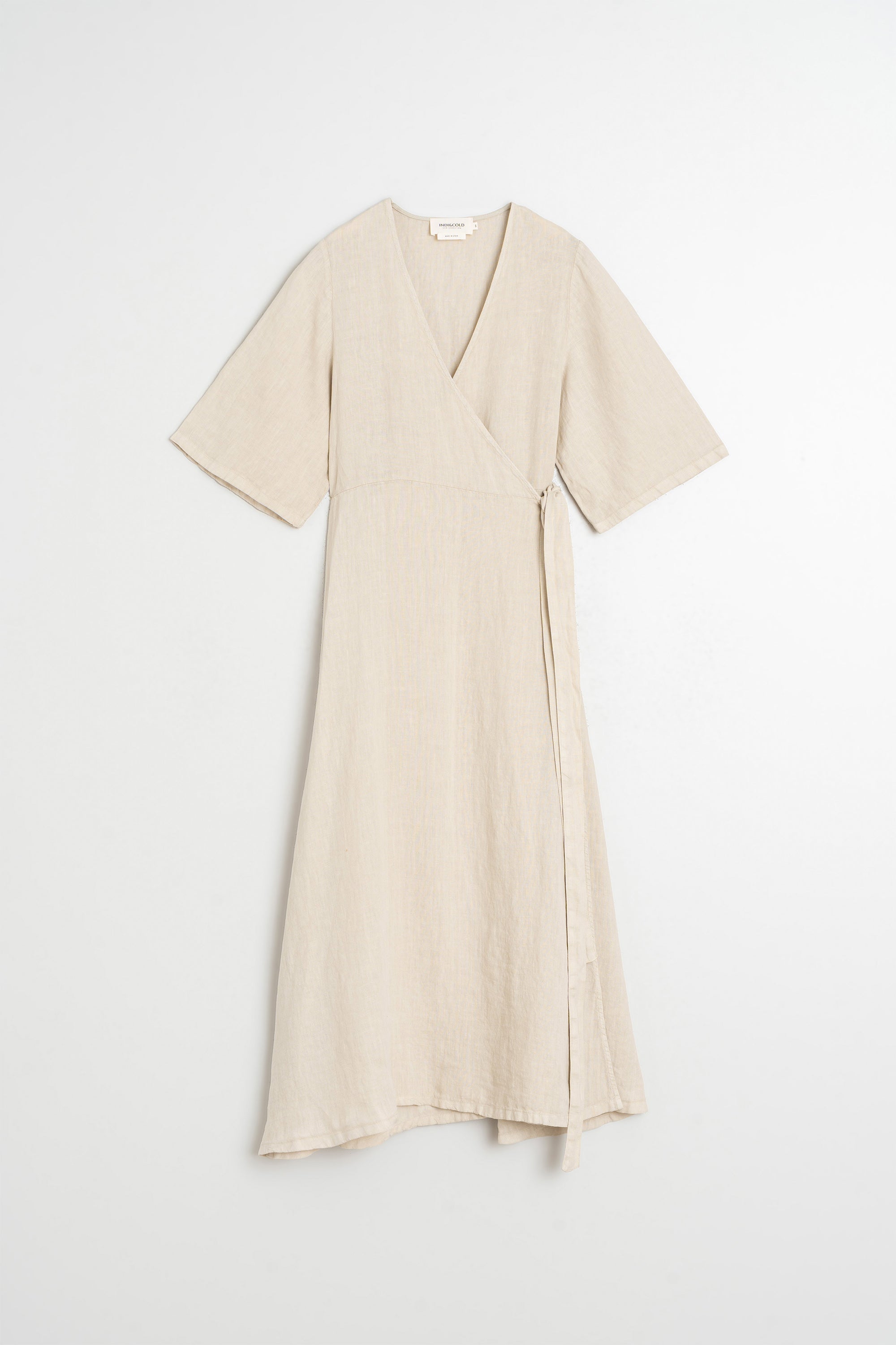 Vestido Cruzado de Lino - Piedra