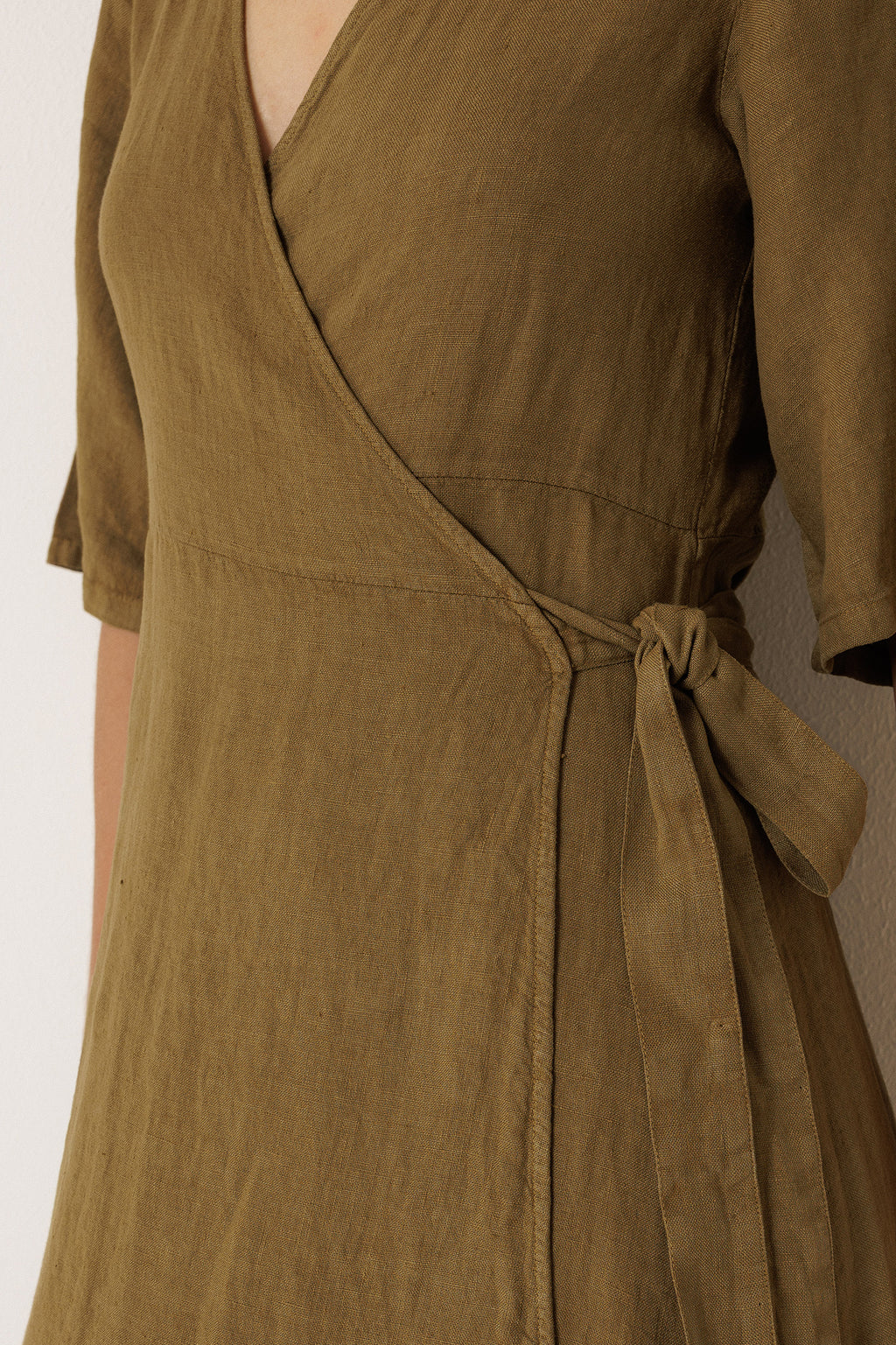 Linen Wrap Dress - Khaki