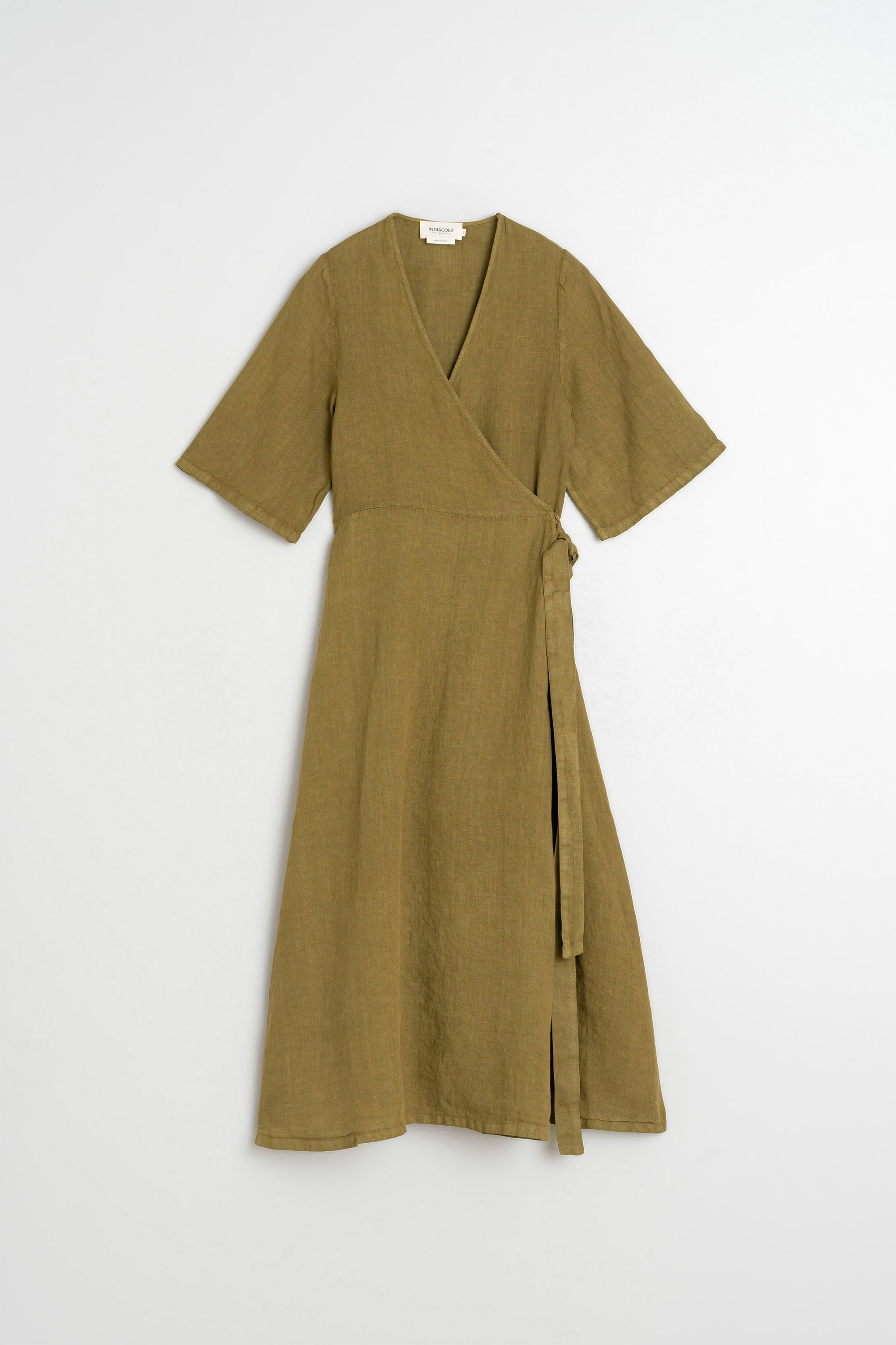 Linen Wrap Dress - Khaki