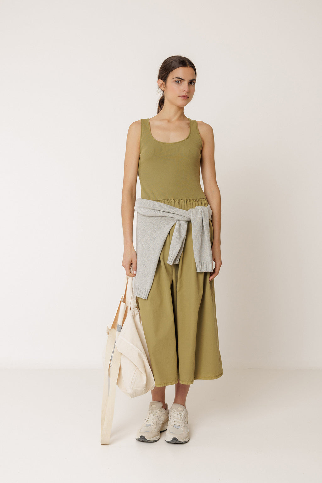 Vestido Combinado De Popelín - Manzana