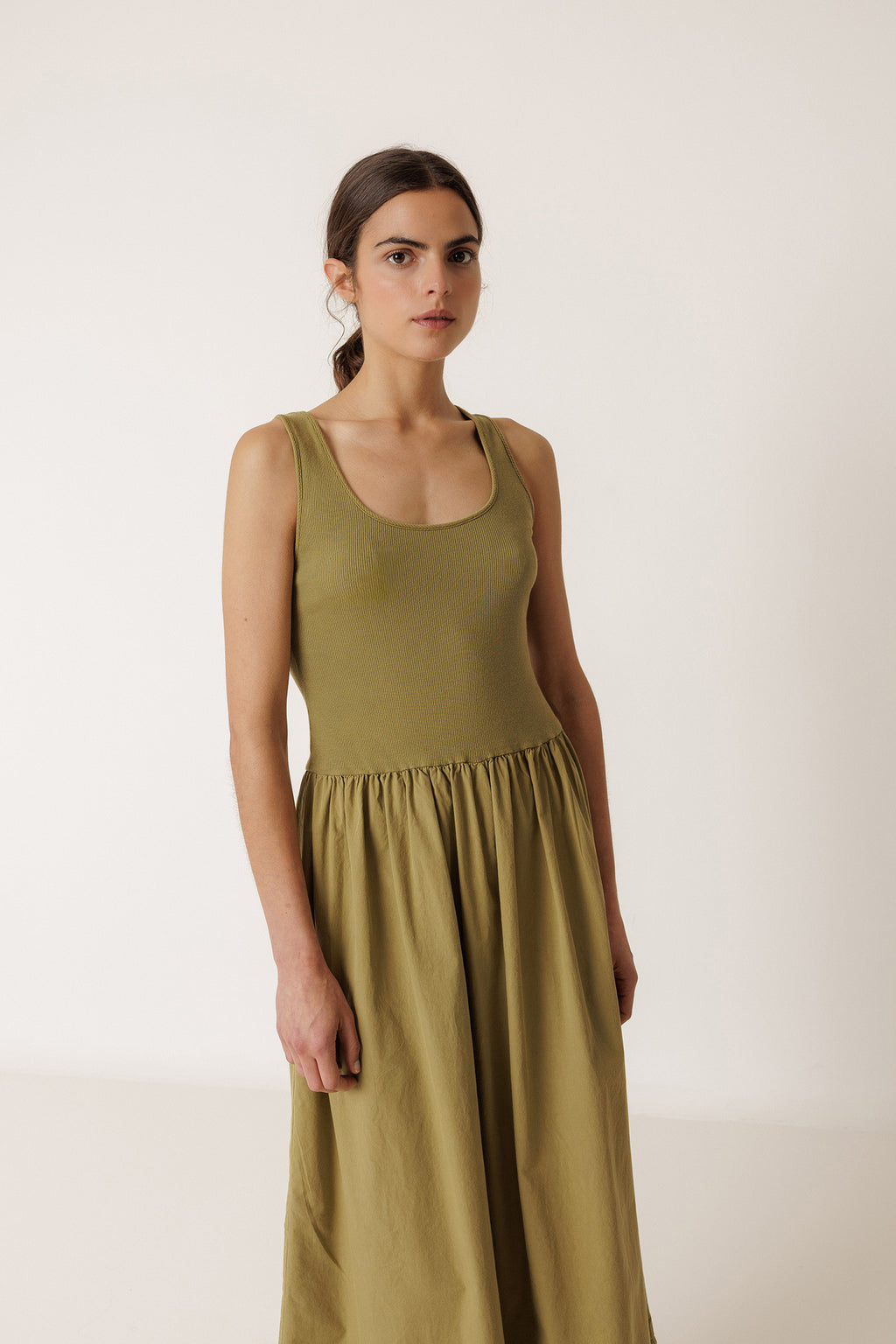 Vestido Combinado De Popelín - Manzana