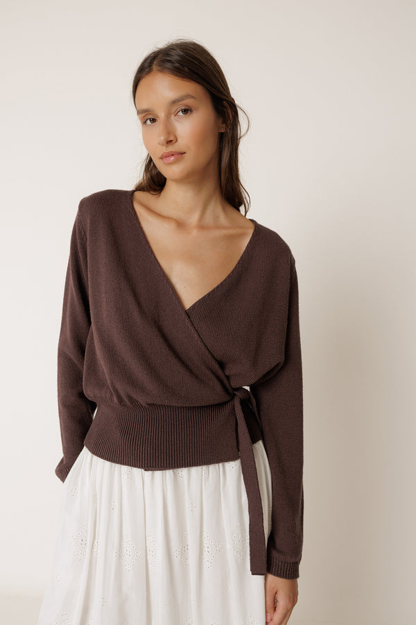 Knit Wrap Cardigan - Chocolate