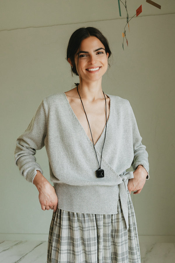Knit Wrap Cardigan - Heather Grey
