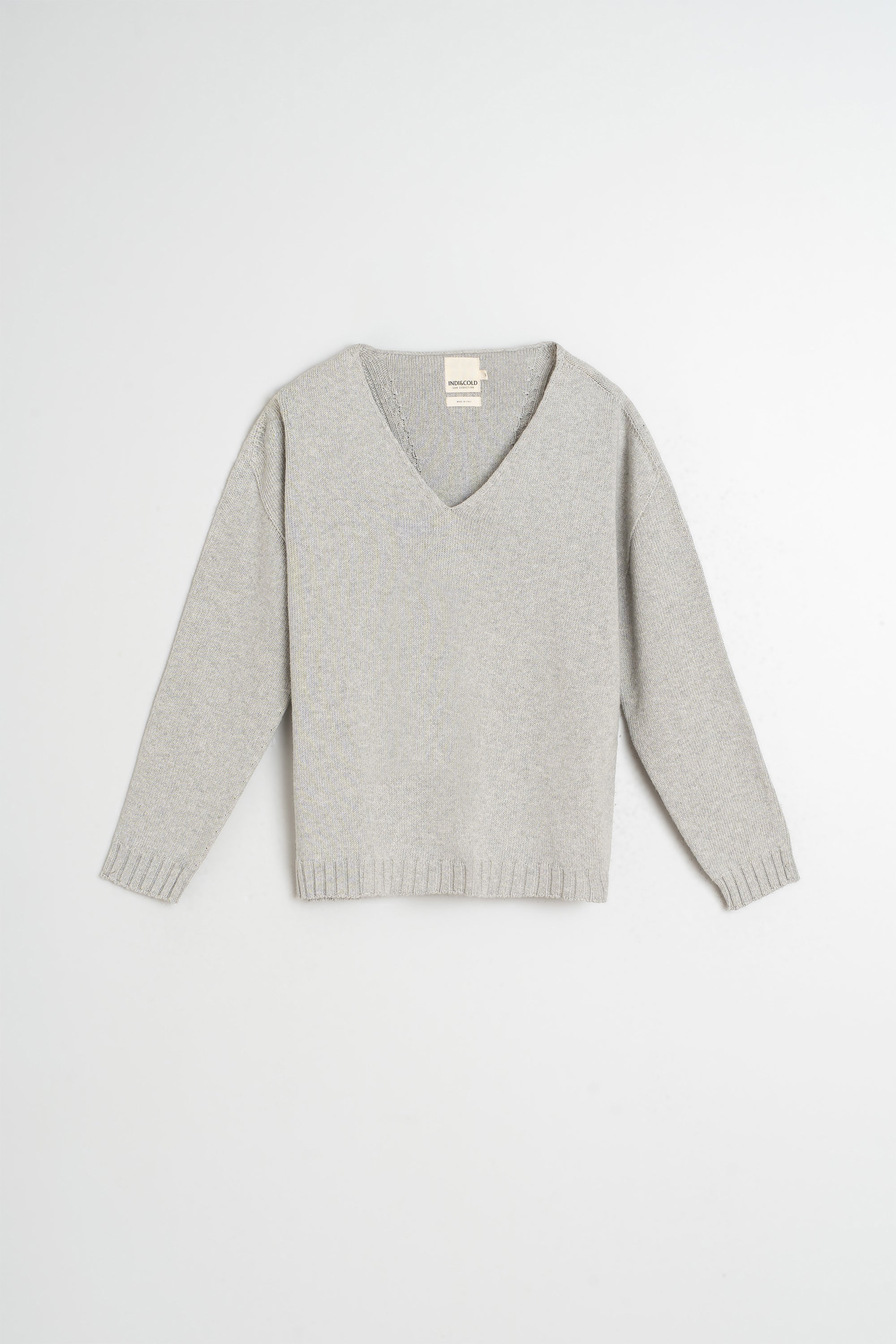 Plunging Neckline Jumper - Mottled Grey