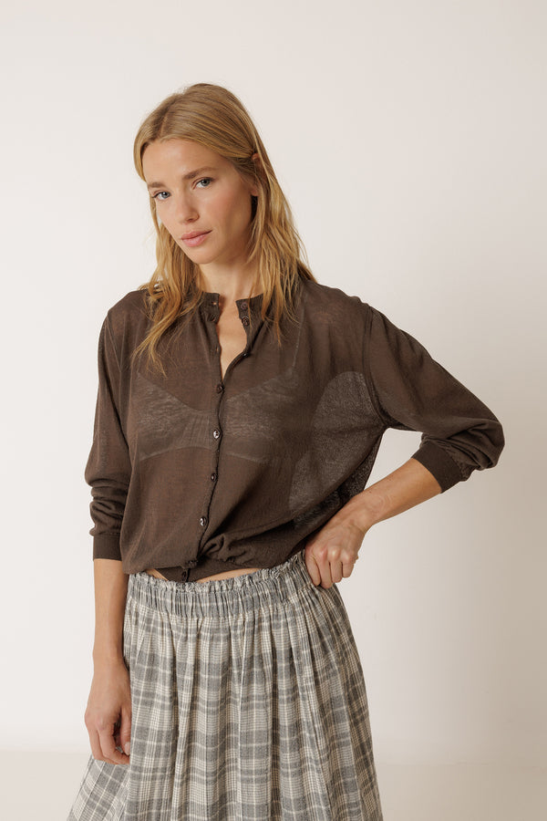 Sheer Knit Jacket - Chocolate