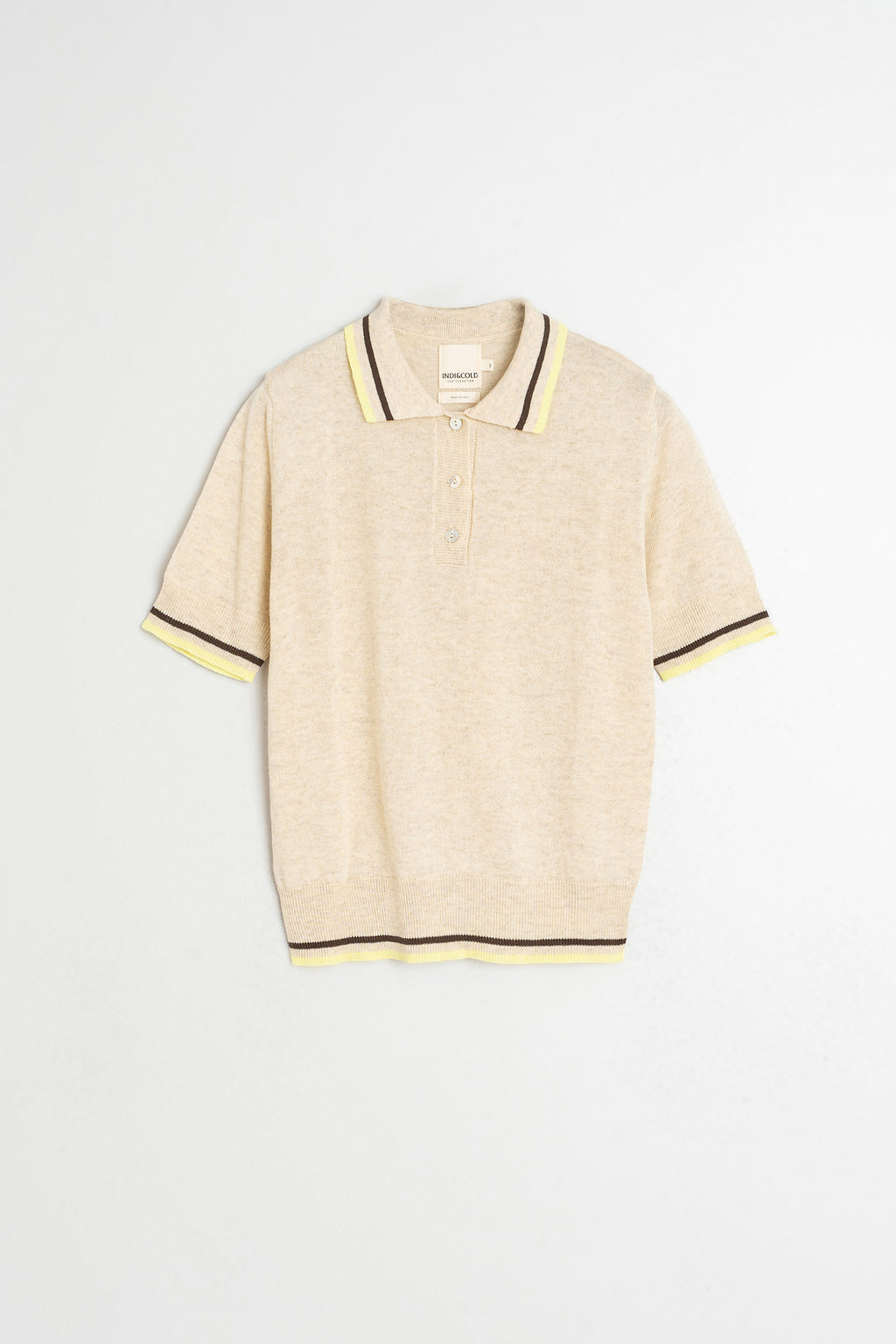 Polo de punto con rayas en contraste - Beige