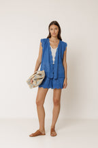 Short Bordado con Bajo Festoneado - Azul Británico