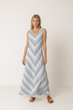 Vestido Largo de Rayas - Azul