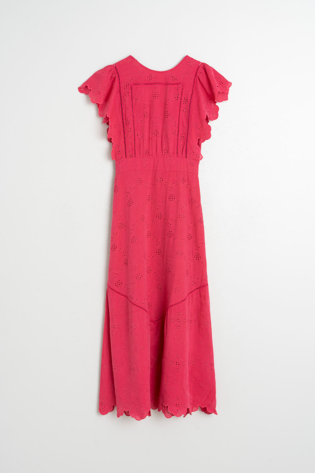 Vestido Largo con Bordado Schiffli - Fresa