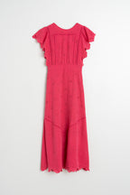 Vestido Largo con Bordado Schiffli - Fresa